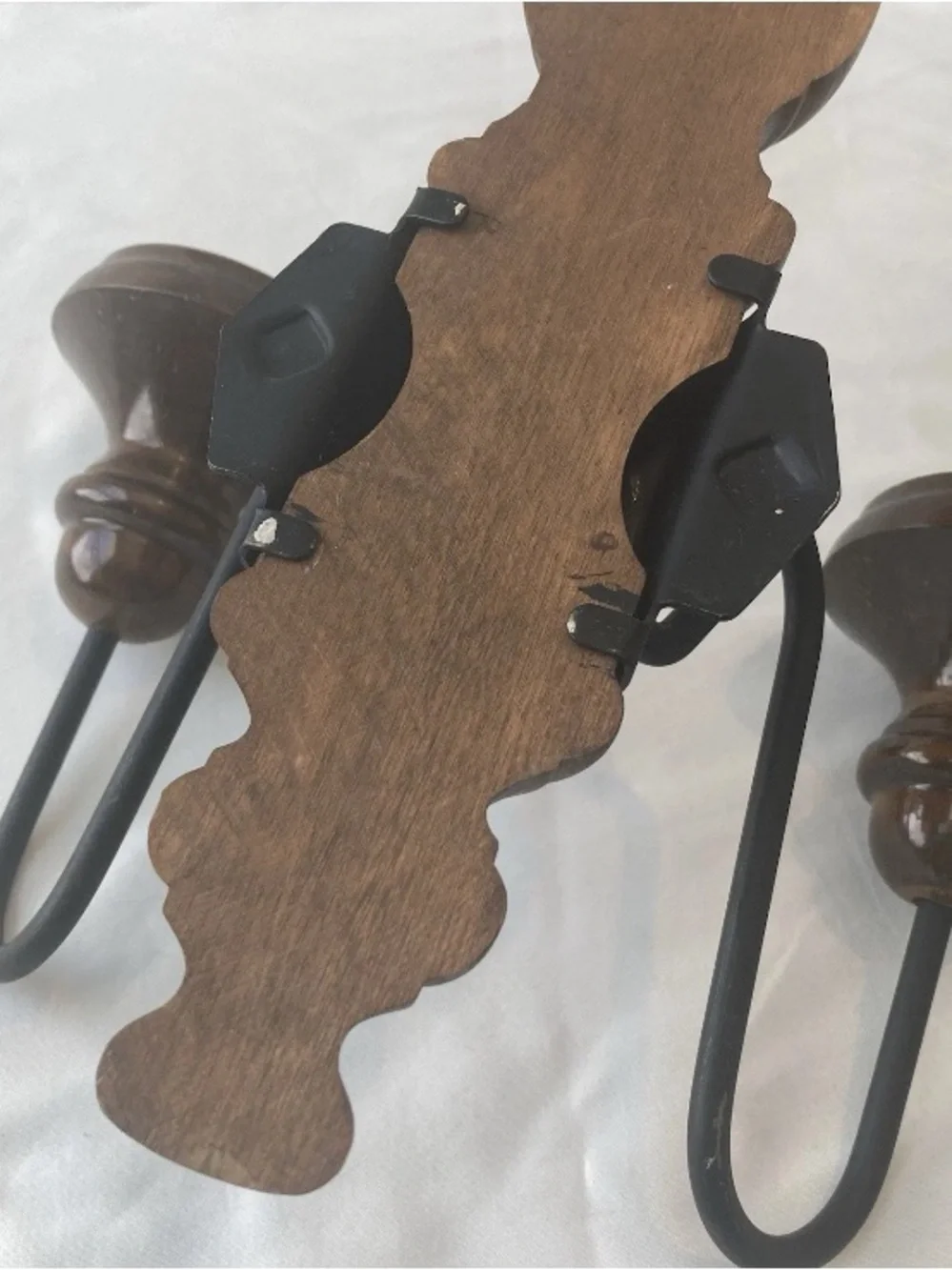 Vintage Hanging Wall Candle Sconce Wood Wrought Iron MCM Cottagecore Cozy Hygge